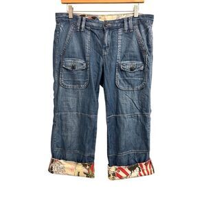 Y2K Lucky Brand Jeans Japanese Ukiyoe Artsy Pattern Cropped Jeans size 29 Hippie